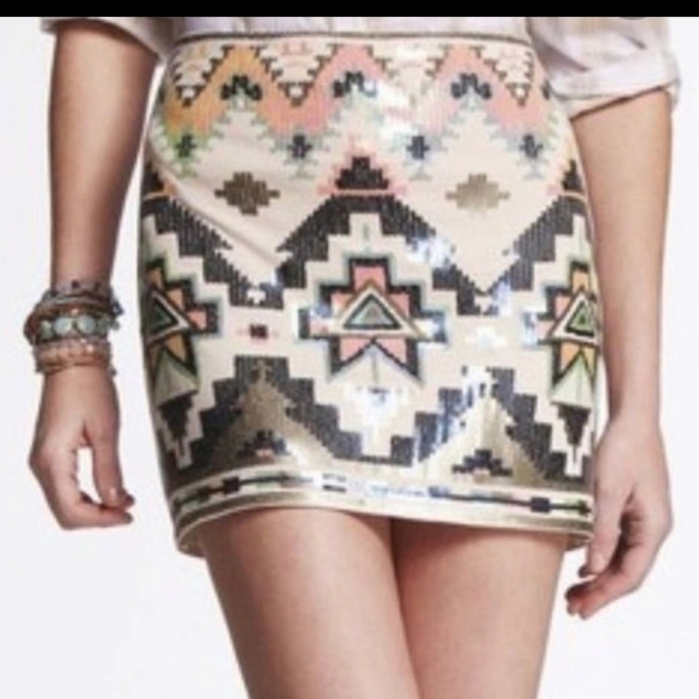Express sequin Aztec print skirt size S